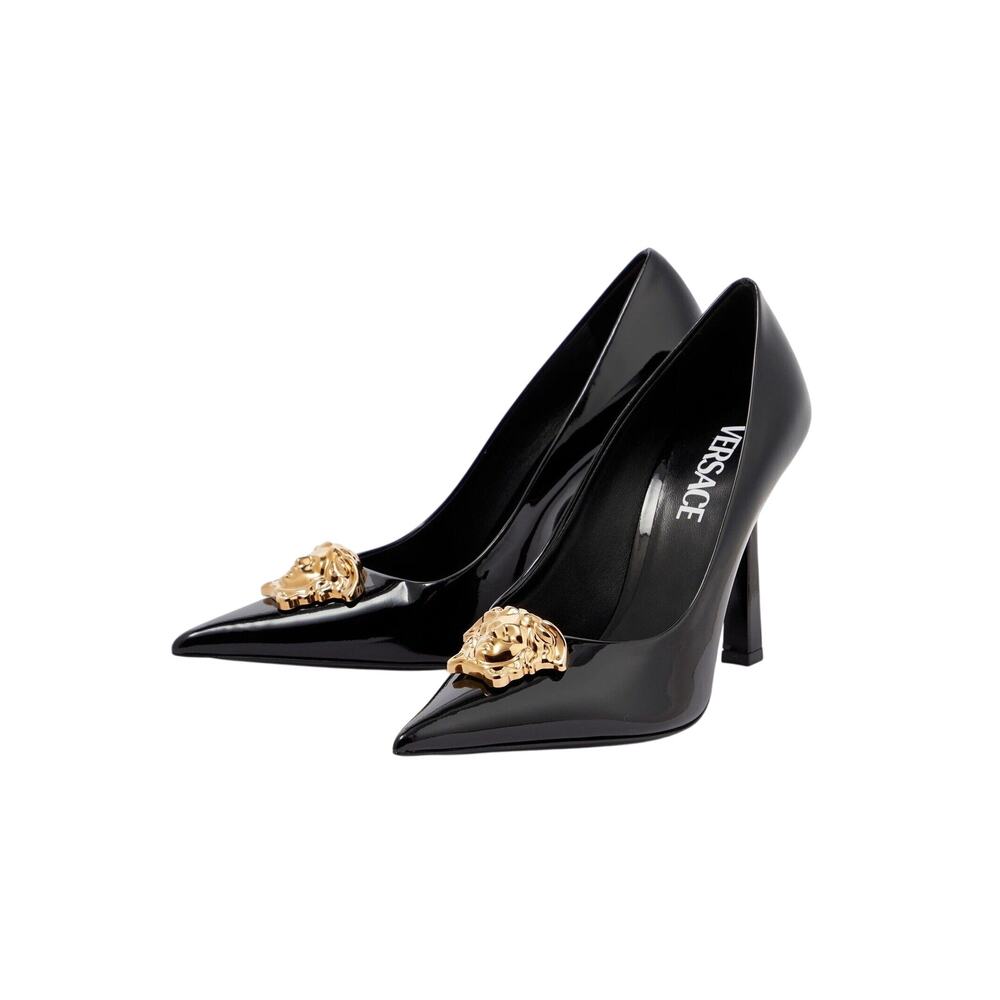 NIB Versace Medusa EU 37 US 7 Gold Black Patent Leather Pointed Toe Shoe Pump - Picture 3 of 14